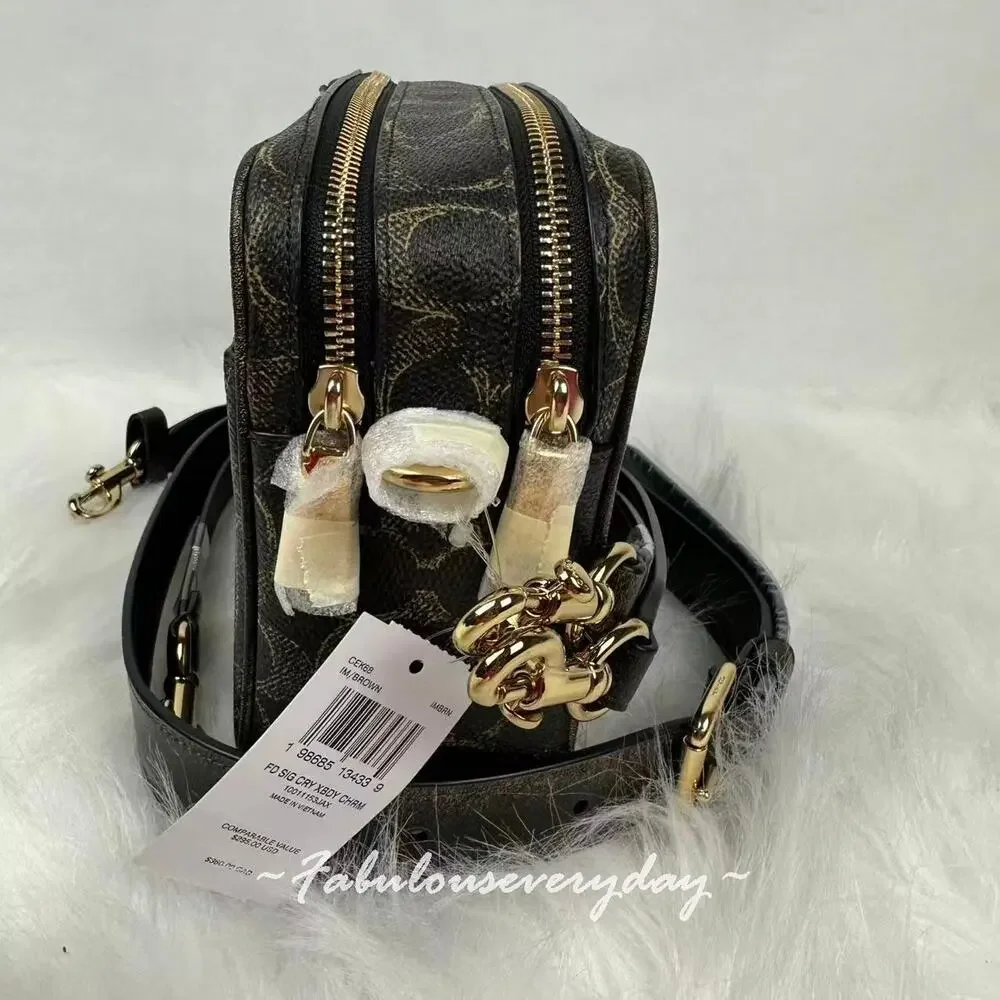 Coach Carey Crossbody Bag In Loved Signature Canvas With Charms Brown CEK68 NWT - Picture 6 of 10